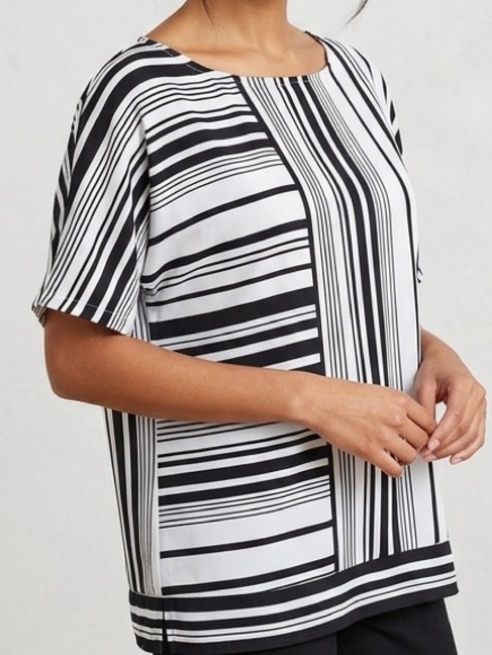 Chico's Black and White Striped Top